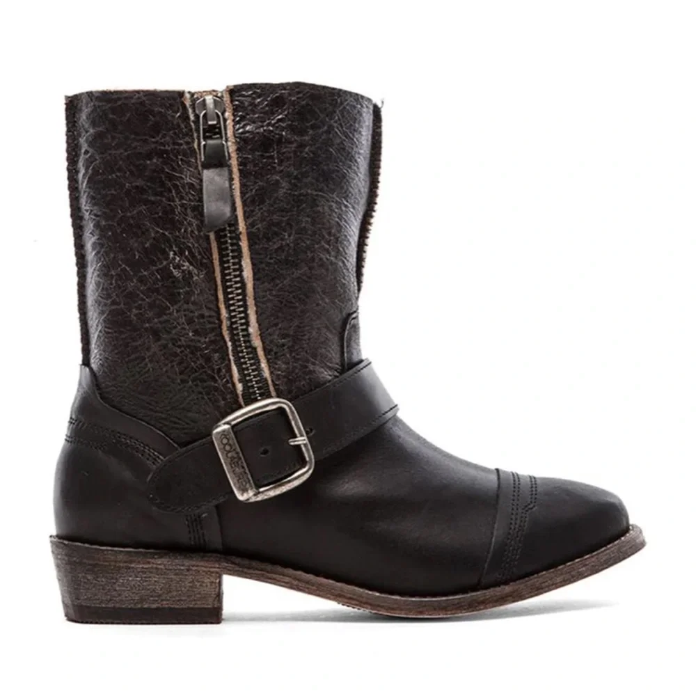 UGG Koolaburra ‘Duarte’ Shearling Leather/Suede Buckle Motorcycle Boot - Picture 3 of 12
